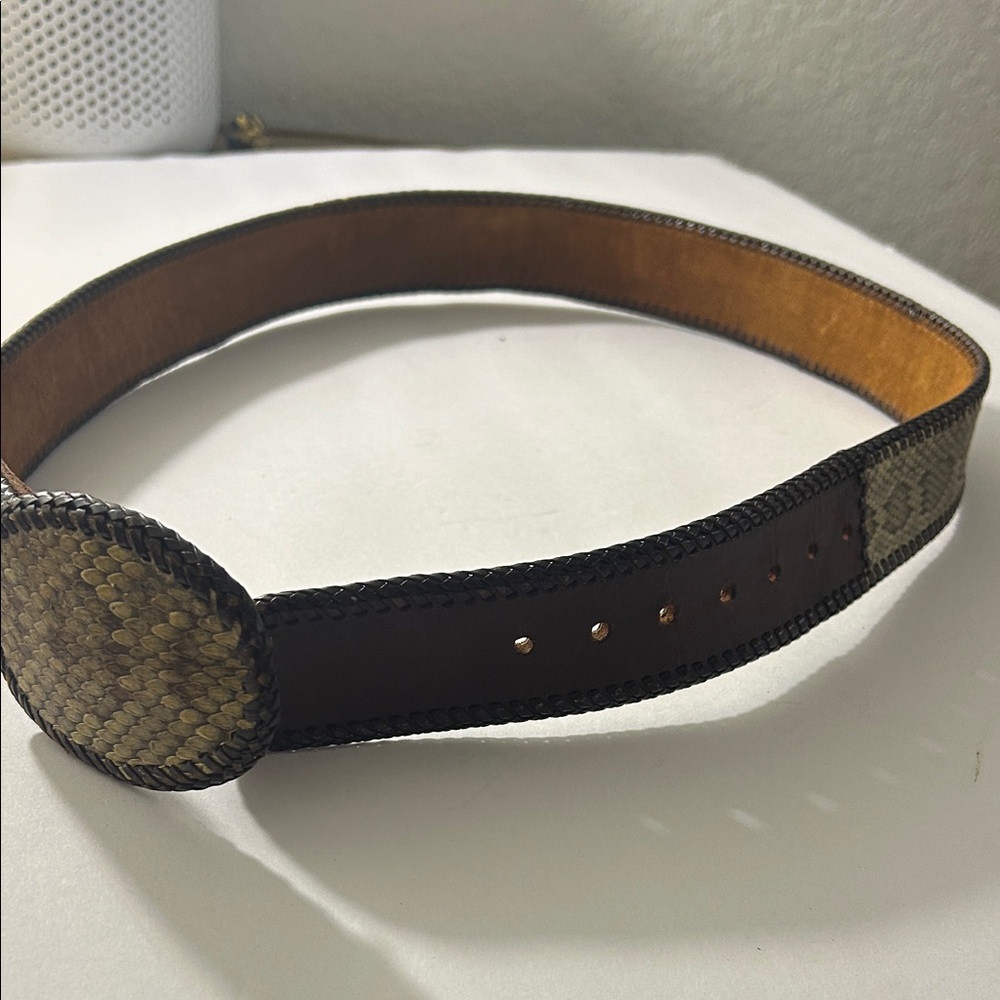 Western Snake Print Brown GENUINE LEATHER Belt with Woven Design